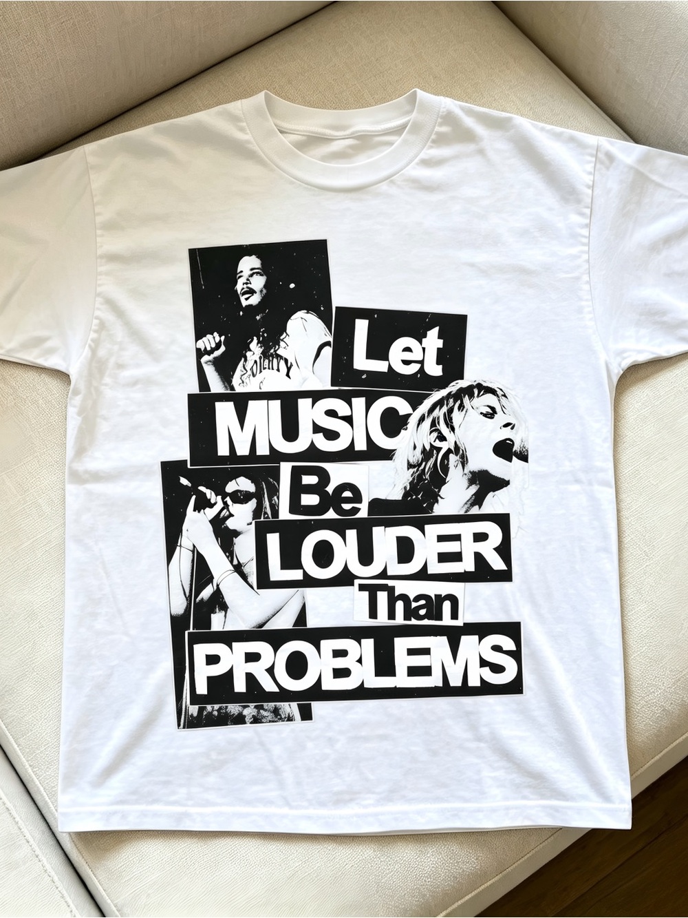 Retro "Let Music Be Louder Than Problems" Womens Mens T-shirt Unisex